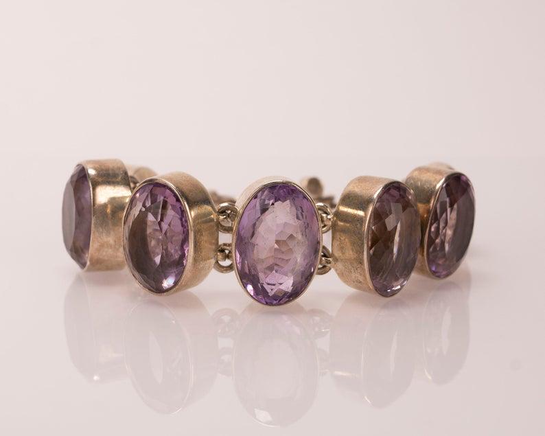 Sterling & Amethyst Chunky Bracelet (1 of 6)