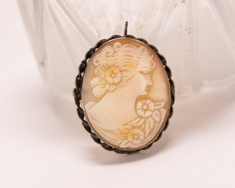Antique Silver Victorian Shell Cameo Pin / Pendant (1 of 5)