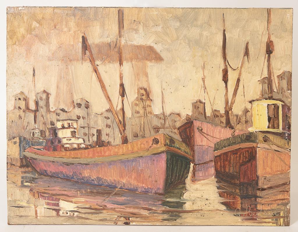 Signed Harbor Scene Oil Painting (1 of 3)