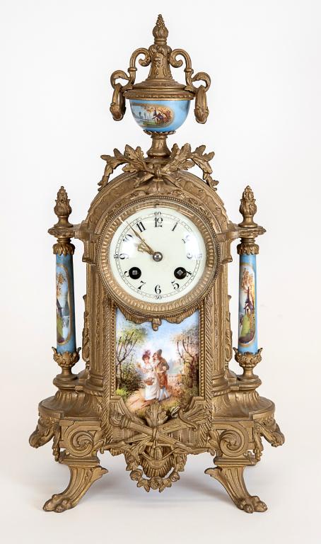 Signed French Porcelain and Painted Panel Mantle Clock (1 of 13)