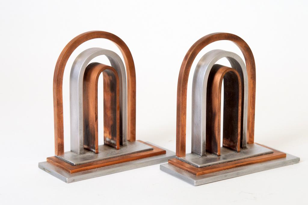Brushed Aluminum & Copper Art Deco Book Ends (1 of 4)