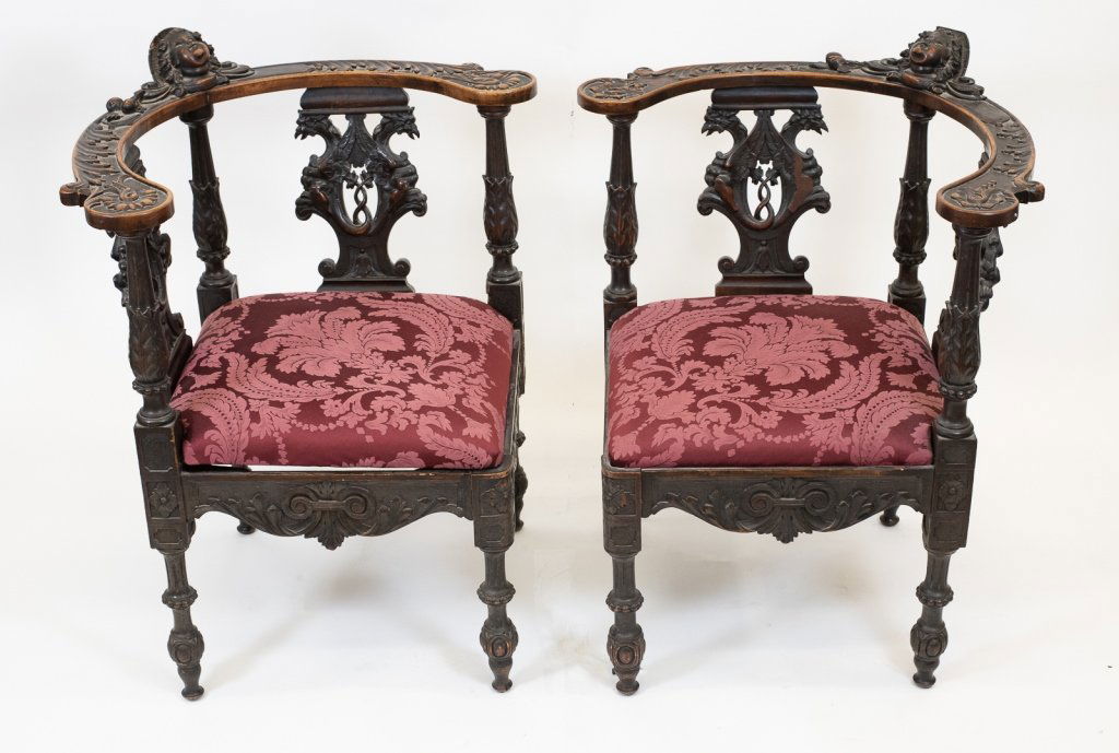 Pair Antique Carved Figural Corner Chairs (1 of 20)