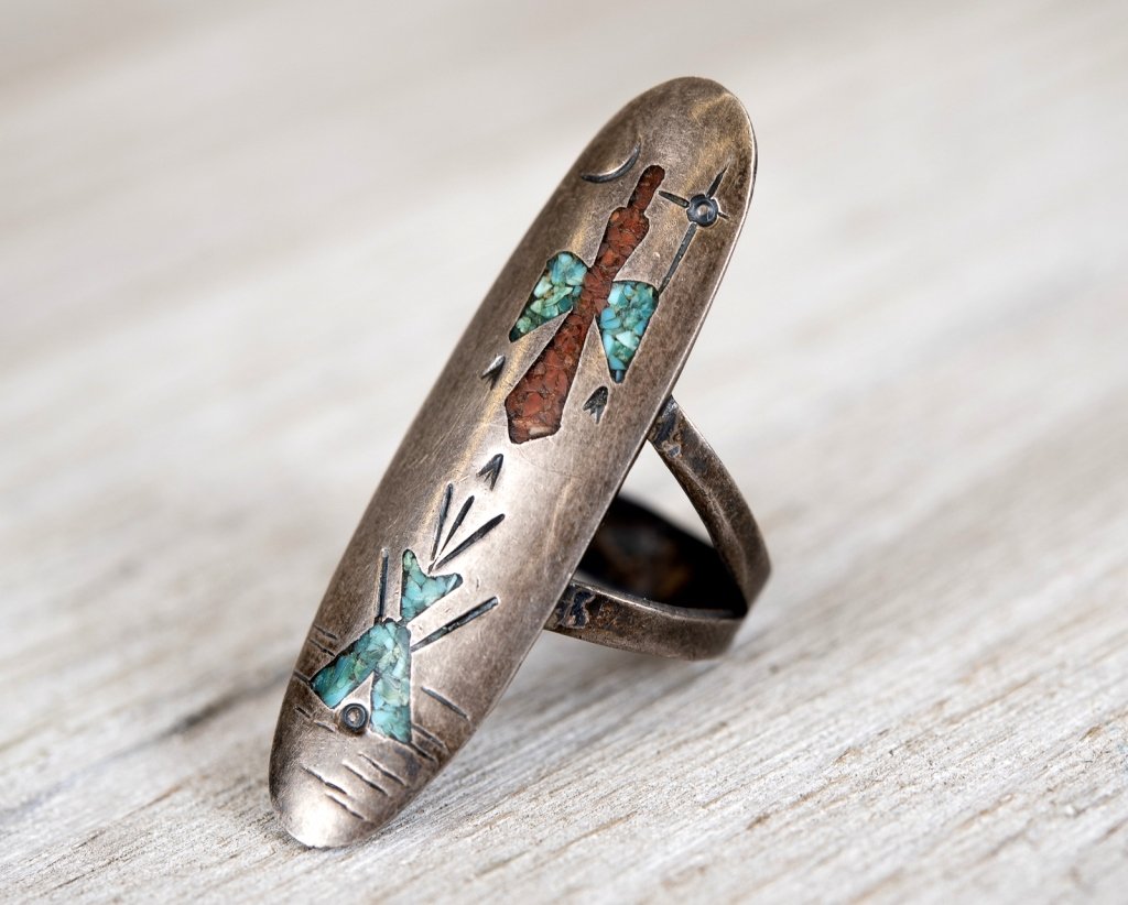 Native American Sterling Turquoise & Coral Ring (1 of 4)