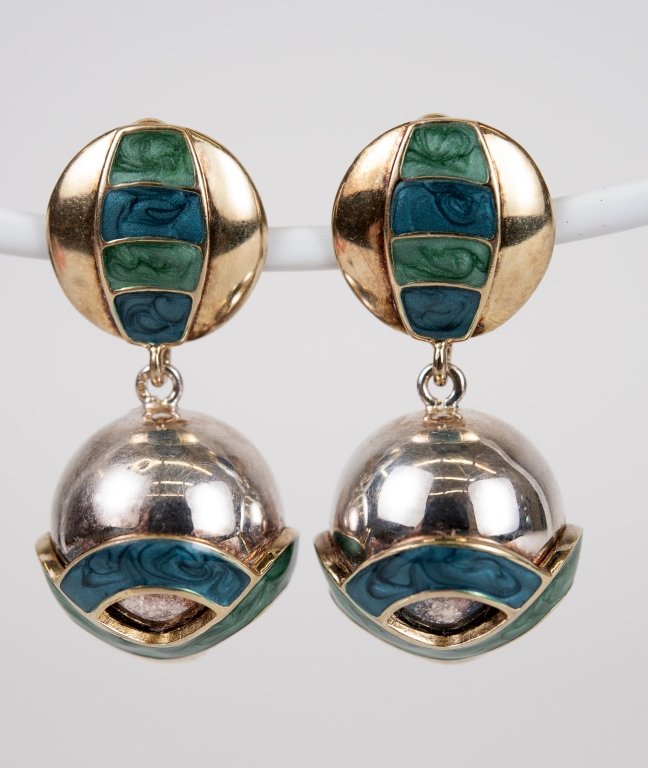 Gilt Sterling & Guilloche Enamel Dangle Earrings (1 of 4)