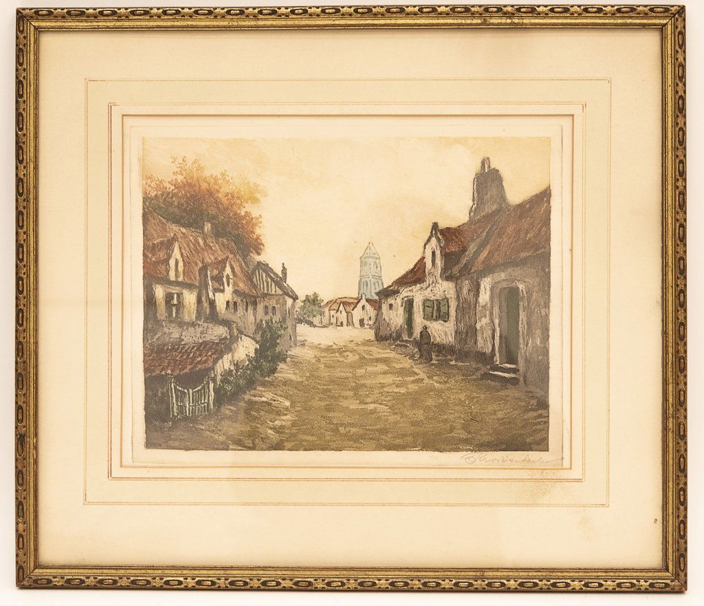 Pencil Signed Village Scene Woodblock (1 of 7)