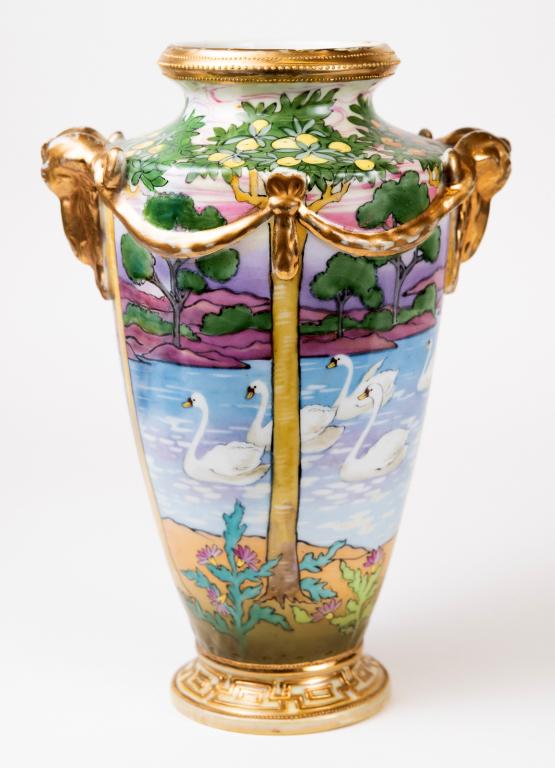 Nippon Hand Painted Vase with Rams Head Handles (1 of 9)