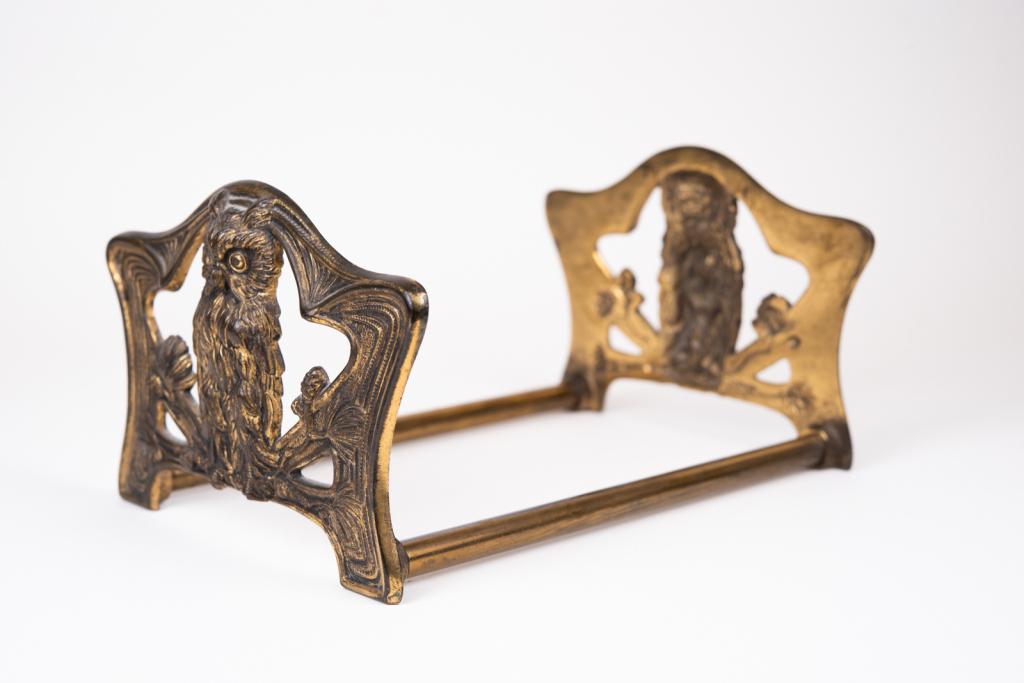 Antique Art Nouveau Brass Owl Book Slide Bookends (1 of 8)