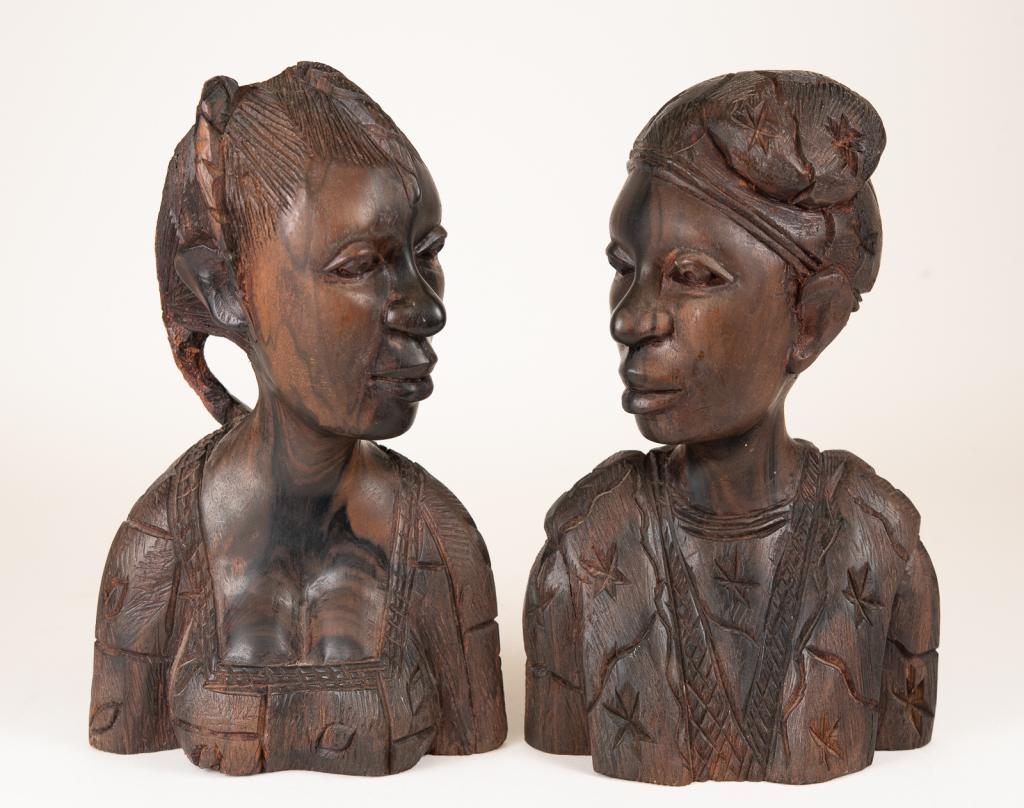 Two African Carved Hardwood Tribal Busts (1 of 10)