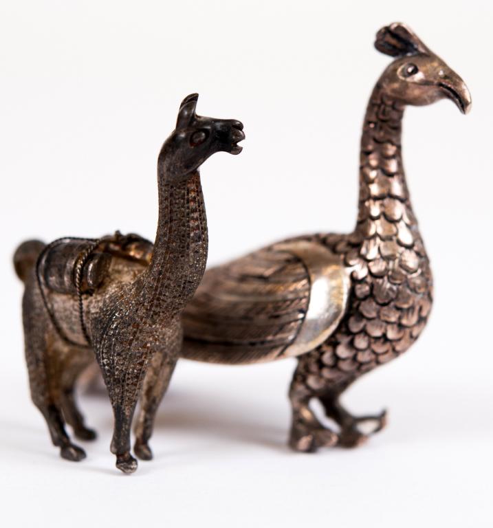 Miniature Silvered Animal Figures, Peacock & Llama (1 of 10)