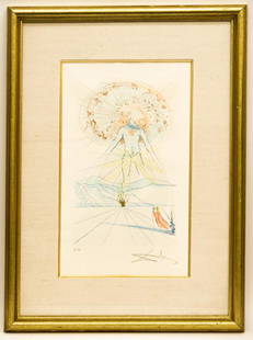 Salvador Dali, Bridegroom Leaps Upon the Mountains: Item/Description: Artist Proof etching. Signed in pencil lower right. In pencil on bottom left: E/A. This etching is one of 12 works created in 1971 as part of the series: The Song of Songs of King