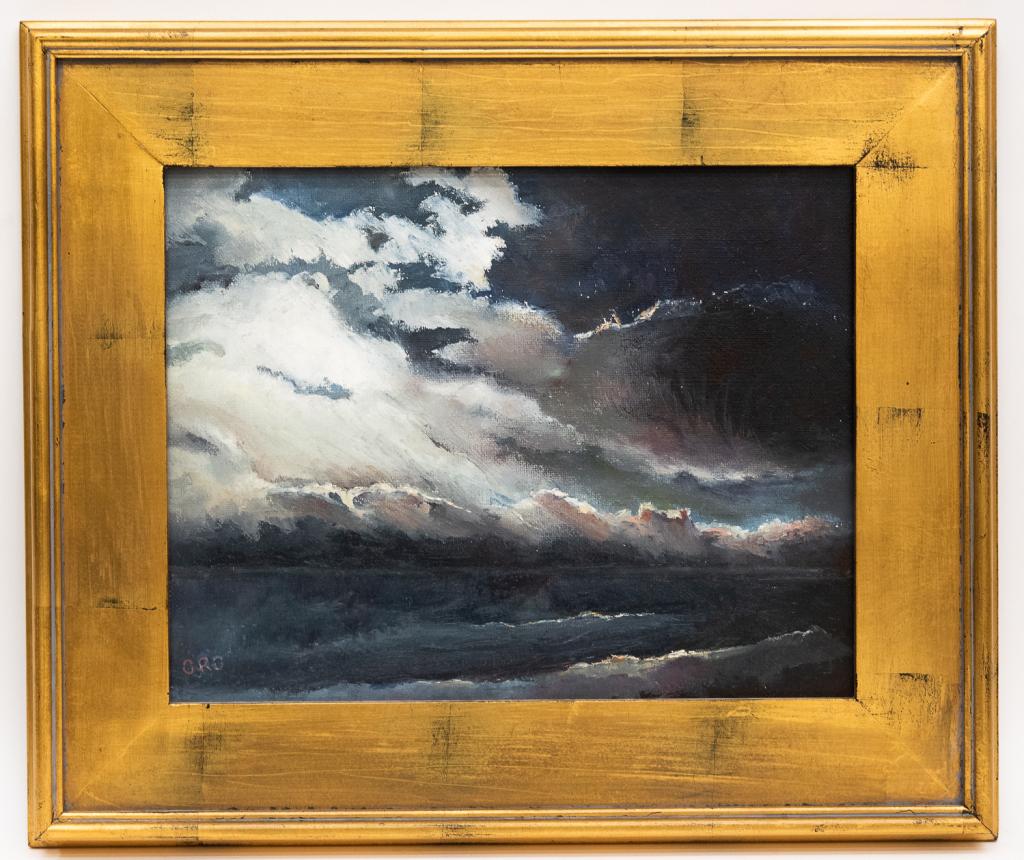 Gary Oro Original Seascape Oil Painting: Item/Description: "Winter Clouds" Signed lower left, ORO. Gary Oro paints seascapes from coastal New England and the West coast. His style is naturalism with emphasis on light and atmosphere. The arti