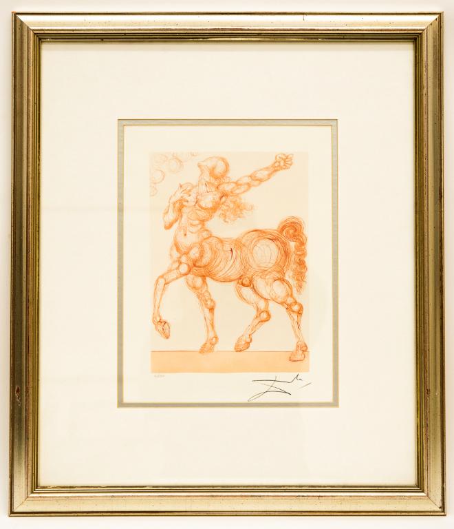 Salvador Dali (1904-1989) Centaur, Inferno #25: Item/Description: Limited edition lithograph from Divine Comedy. Signed lower right. Numbered 6/500 lower left in pencil. From an early age Dali was encouraged to practice his art and would eventually