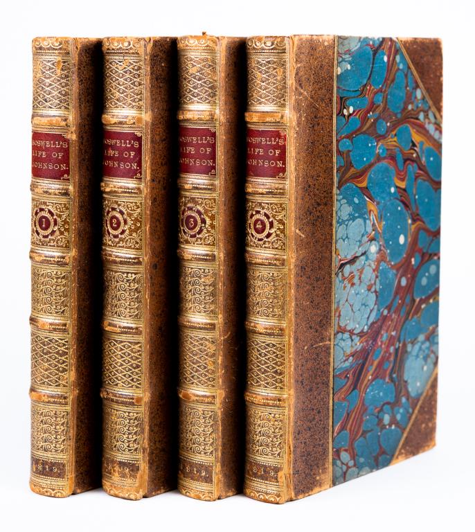 The Life of Samuel Johnson 4 Vol Set: Item/Description: Antique books. The Life of Samuel Johnson by James Boswell, Esq. A New Edition in Four Volumes. London: Printed for the proprietors, and sold by R. Edwards, Crane Court, Fleet Street