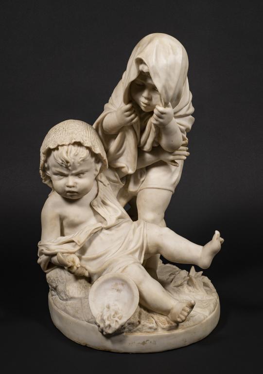 Pietro Bazzanti (1842 - 1881) Alabaster Sculpture: Item/Description: Figural grouping features two small children. Signed in base. Pietro Bazzanti specialized in allegorical and genre subjects as well as copies of Antique and Renaissance sculpture. Re