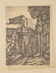 Gertrude K. Samuel, Pencil Signed Lithograph: Item/Description: Israeli landscape print, signed, titled and dated across bottom in pencil. Safed / Gertrude K. Samuel (20th Century). 1957. Safed is a city in the Northern District of Israel.