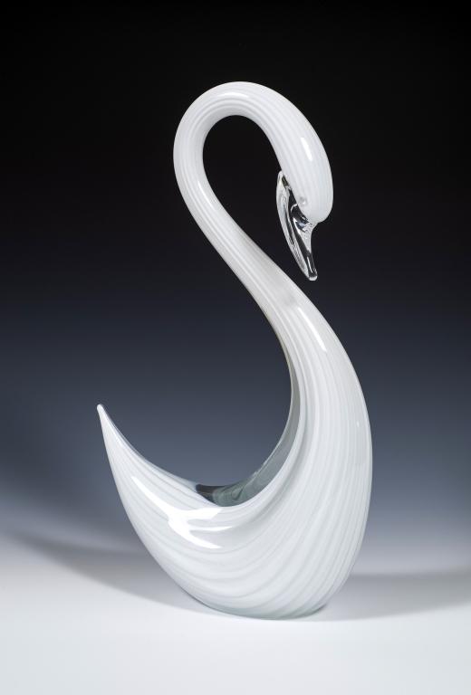 Murano Italy Seguso White Glass Swan Sculpture: Item/Description: Murano Glass Swan Designed by Seguso. Signed Seguso A. V. (Arte Vetro) on bottom. Material: Glass. Dimensions: Height: 14 1/2"; Width: 8". Condition: Minor surface wear. No noticeabl
