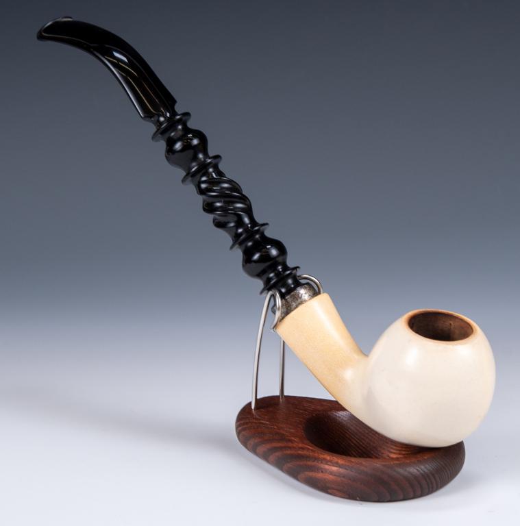 Long Shank Meerschaum Pipe w Silver Band (1 of 4)