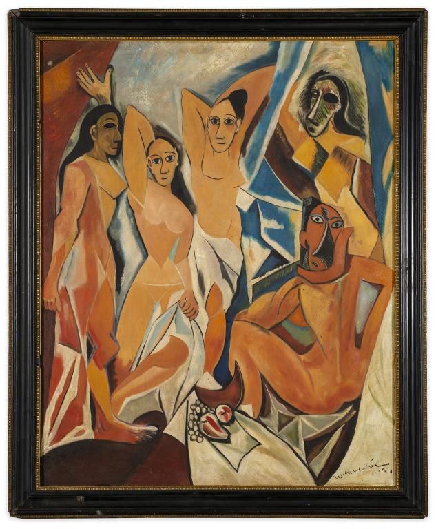 Signed Cubism Abstract Nudes, Oil on Board (1 of 4)