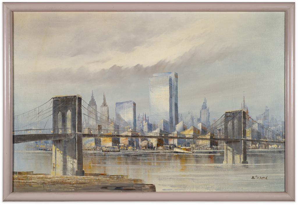 Signed Manhattan Skyline Oil on Canvas (1 of 6)