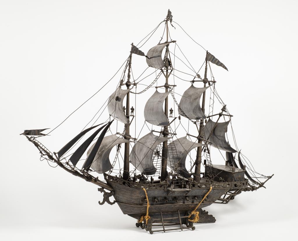 Large Silver Sculpture of a Tall Masted Ship, Nef (1 of 14)