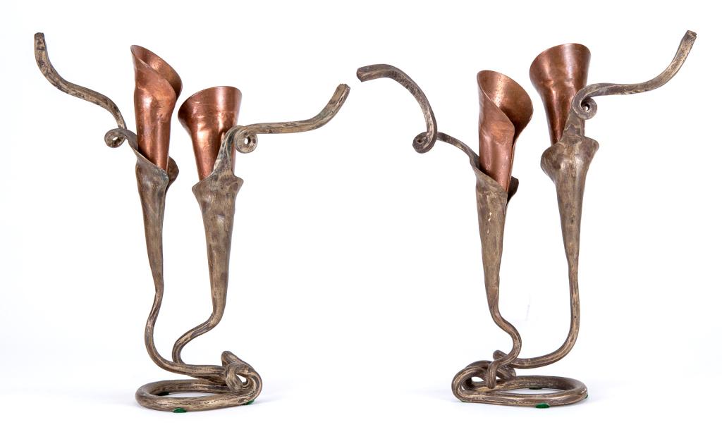 Pair of Brubaker Lily Copper & Pewter Candlesticks (1 of 6)