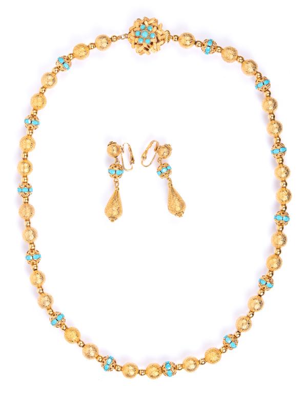 Mid Century Gold Bead & Turquoise Demi Parure (1 of 10)