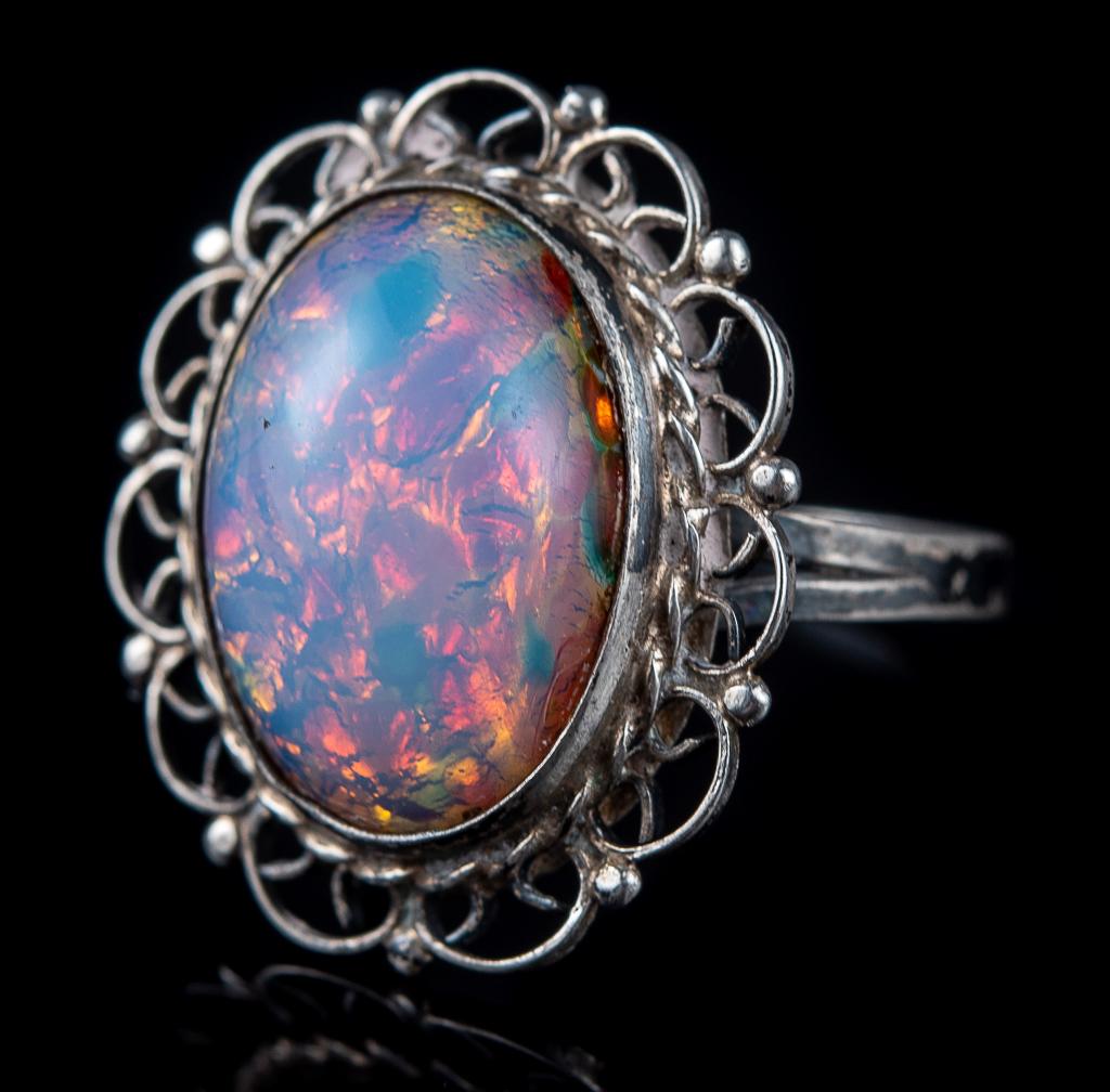 Mexican Sterling Fire Opal Cabochon Ring (1 of 7)