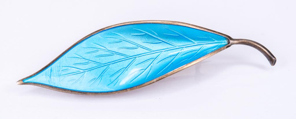 David Andersen Sterling Guilloche Enamel Leaf Pin (1 of 4)