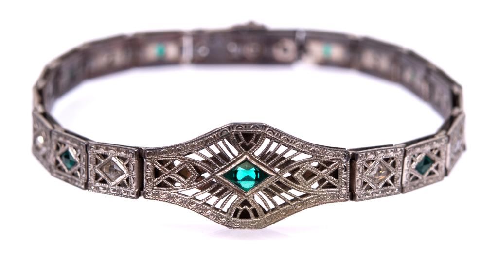Simmons Sterling & Emerald Filigree Bracelet (1 of 10)