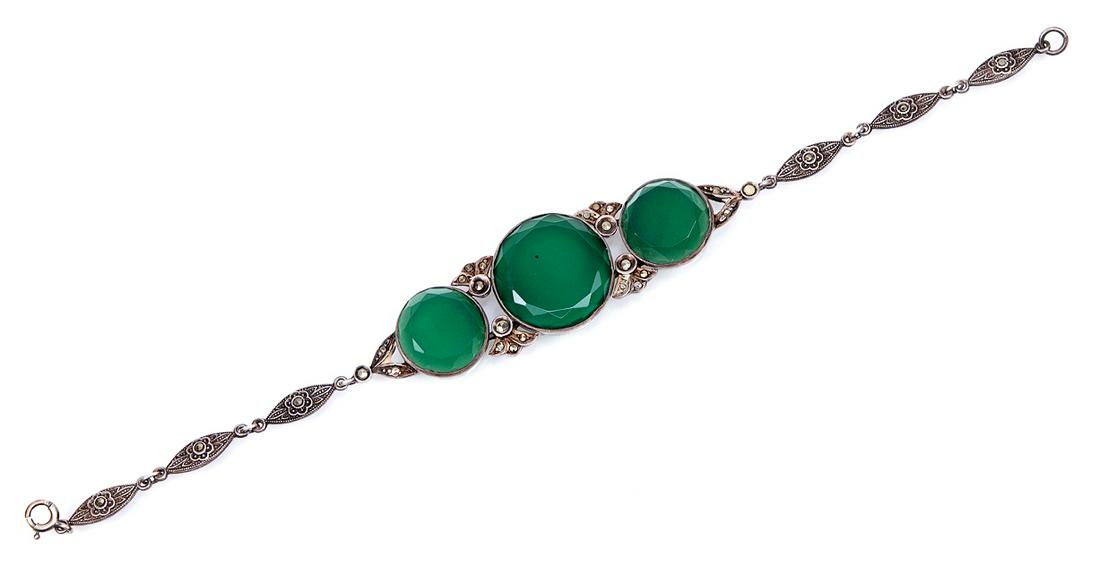 Antique Sterling Chrysoprase Bracelet- Germany (1 of 6)