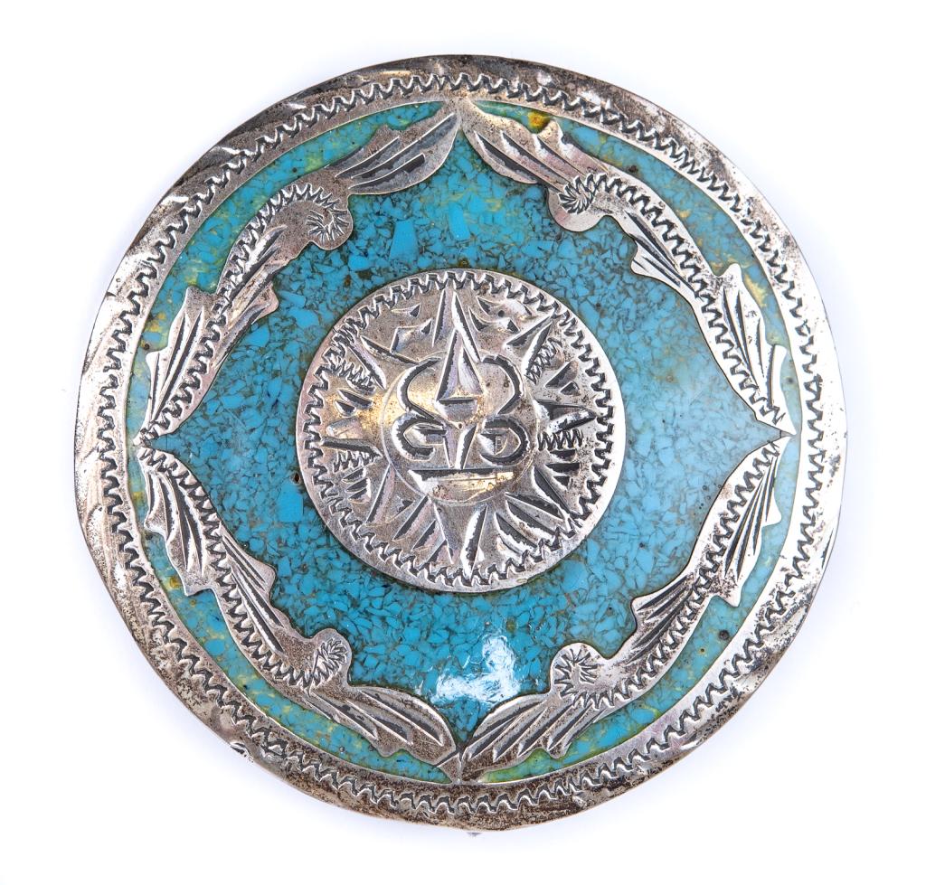 Sterling & Turquoise Aztec Pin Pendant- Mexico (1 of 4)