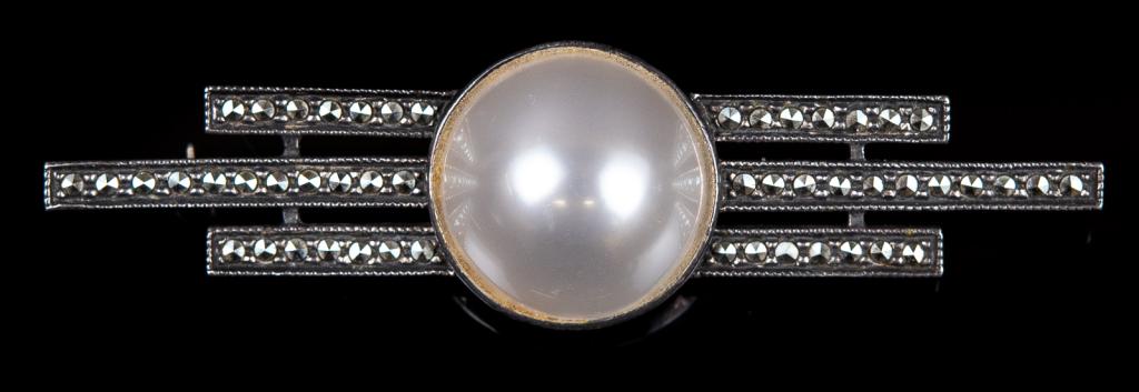 Judith Jack Sterling Pearl & Marcasite Bar Pin (1 of 4)