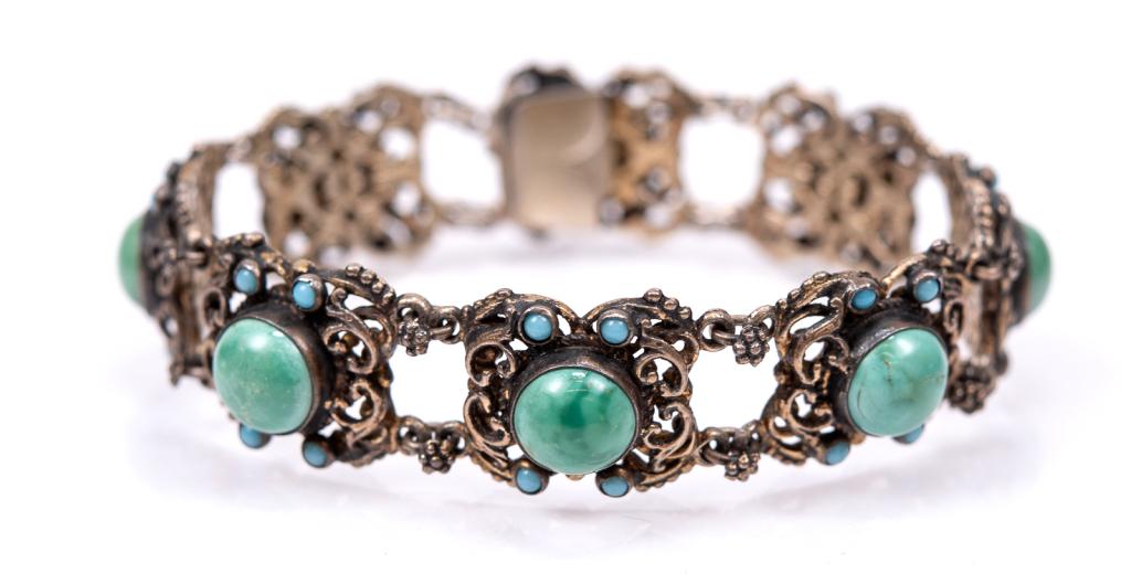 Antique Silver & Peking Glass Panel Bracelet (1 of 4)