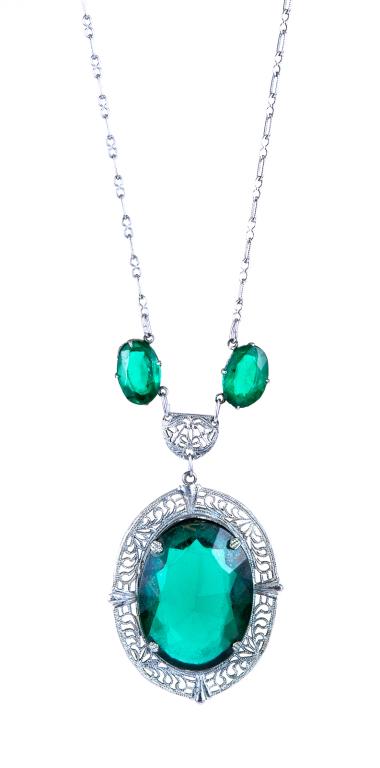 Antique Emerald Glass Lavaliere Necklace (1 of 6)