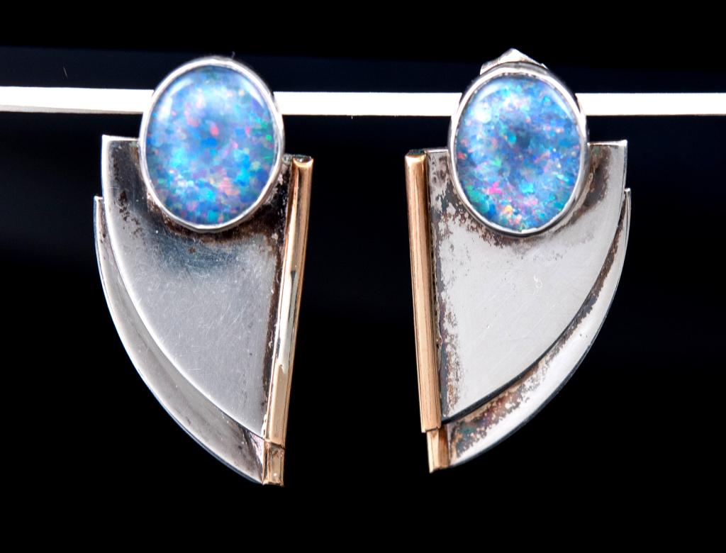 Modernist Sterling & Fire Opal Earrings (1 of 4)