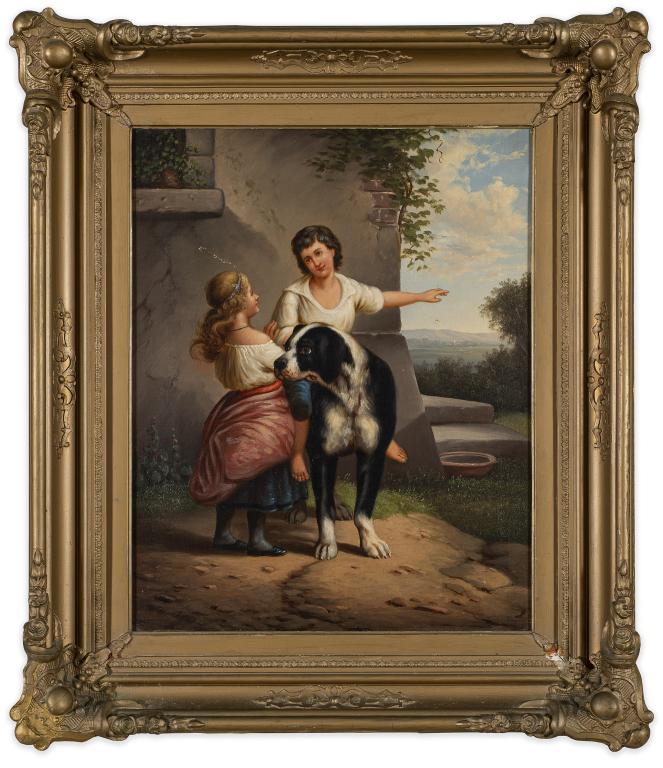 19th Century Oil Painting of Children with Dog (1 of 6)