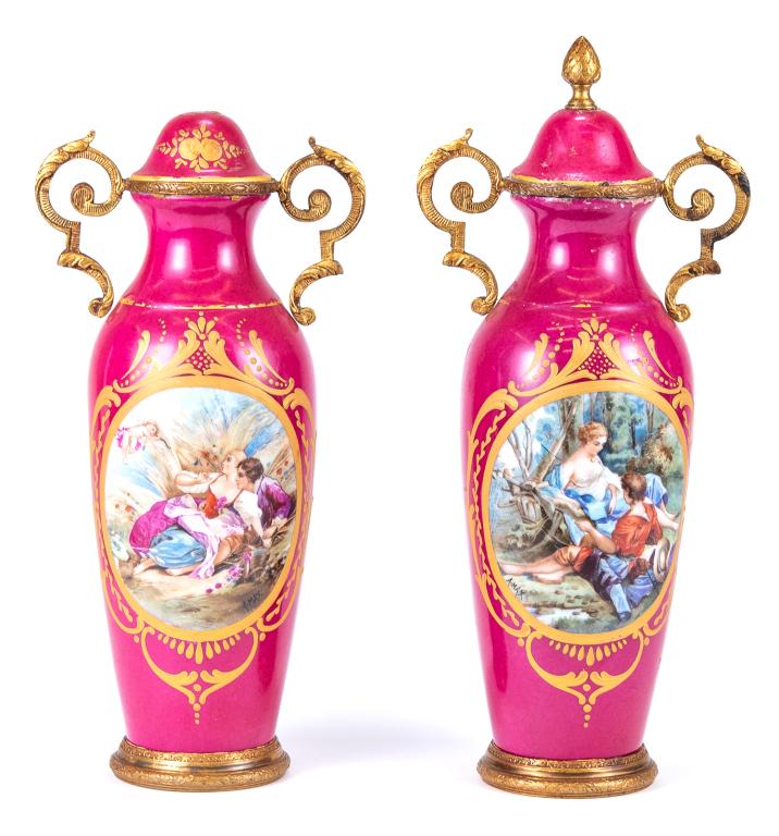 Pair of Signed Gilt Metal Mounted French Urns (1 of 15)