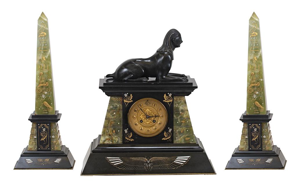 Egyptian Revival 3-Piece Bronze Garniture Set (1 of 11)