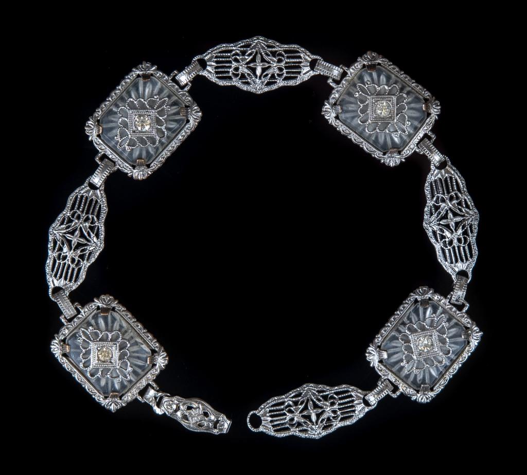 Antique Rhodium Plated Camphor Glass Bracelet (1 of 7)