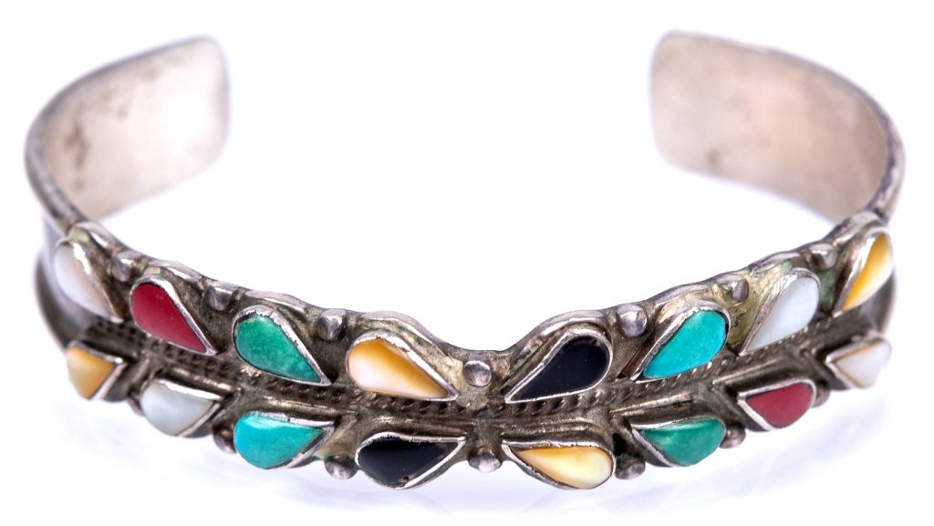 Native American Signed Multi-Stone Sterling Cuff (1 of 5)