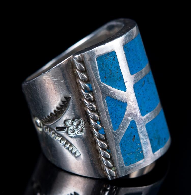 Sterling & Inlaid Turquoise Signed Mexican Ring (1 of 6)