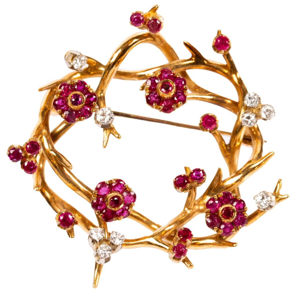 Tiffany and Co. Ruby, Diamond 18K Brooch (1 of 6)