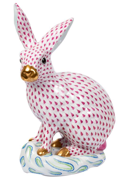 Large Herend Porcelain Fishnet Pink Bunny (1 of 6)