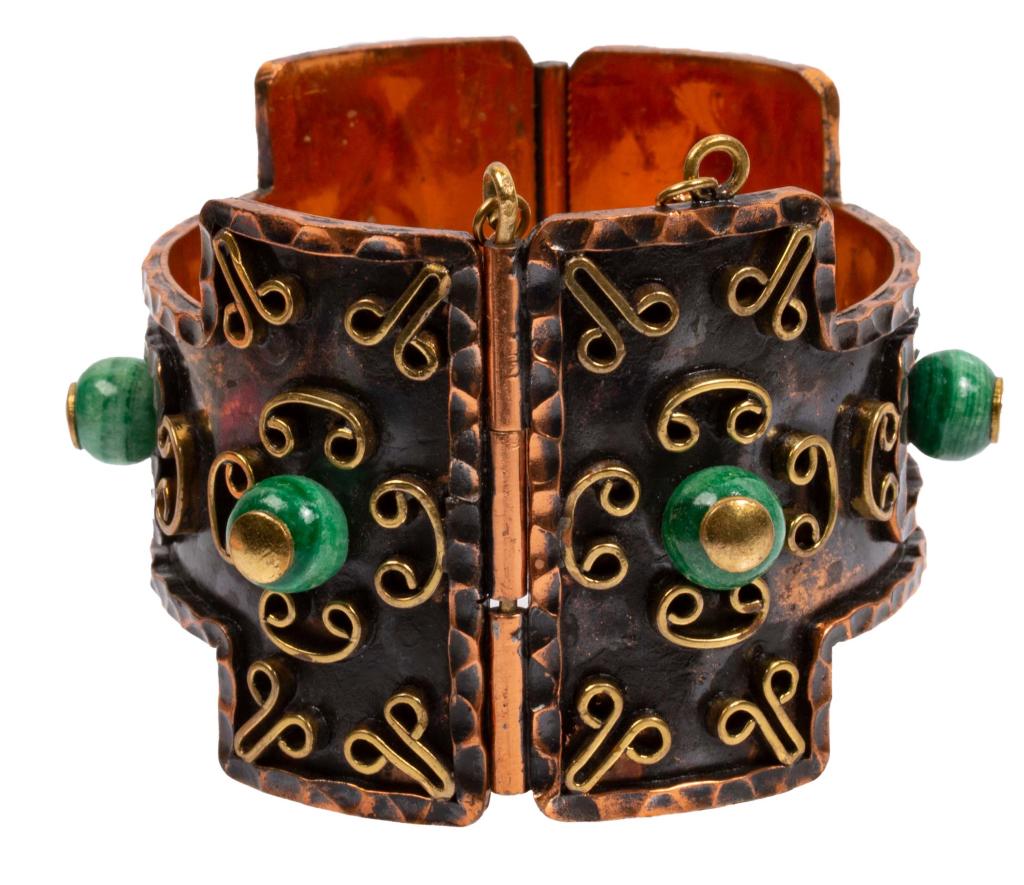 Mexico Copper Brass Peking Glass Cuff (1 of 9)