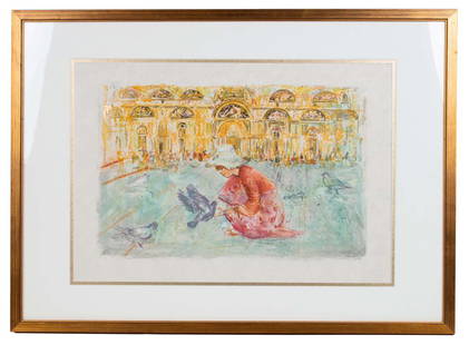 Edna Hibel Piazza San Marcos Lithograph: Item/Description: "Piazza San Marcos" from the Edna Hibel Museum Suite #25. Pencil signed lower right: Hibel and numbered lower left: 25 / 375.  Hibels Museum Suite Portfolio also includes images: Fri