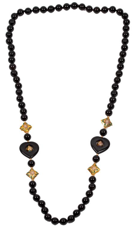 Onyx & Cloisonne Enamel Bead Necklace (1 of 4)