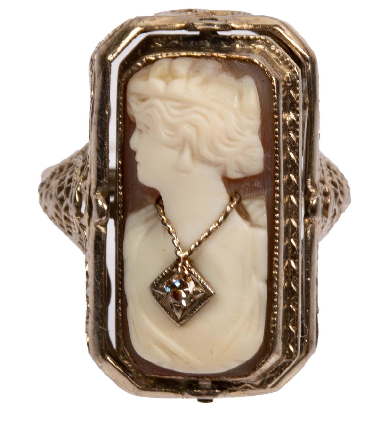 Antique 14K Cameo Habile Filigree Flip Ring (1 of 8)