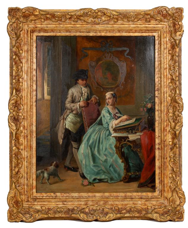 Framed Oil Painting, Interior with Figures (1 of 8)