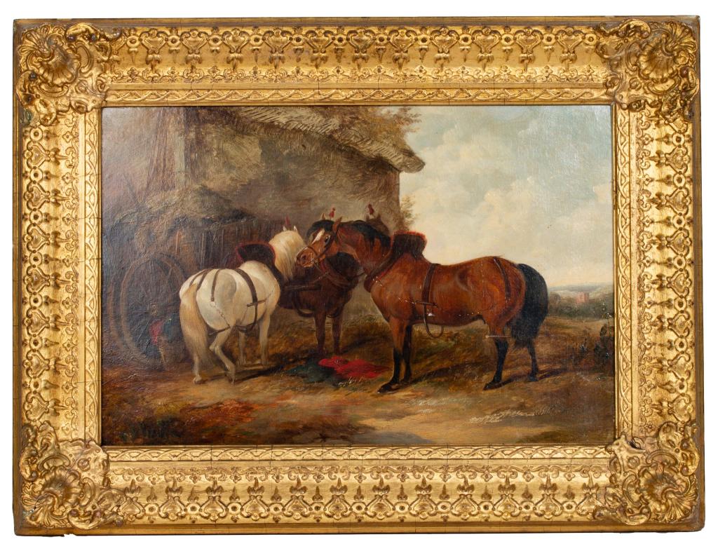 Signed Antique Framed Oil Painting of Horses (1 of 7)