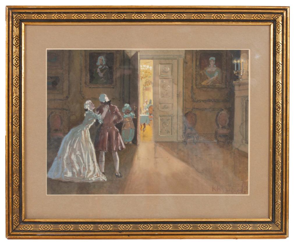 Signed Watercolor Ballroom Scene (1 of 5)
